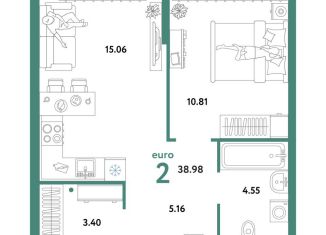 Продаю двухкомнатную квартиру, 39 м2, Тюмень, Интернациональная улица, 199к10