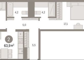 Продам 2-ком. квартиру, 63.8 м2, Екатеринбург, метро Геологическая