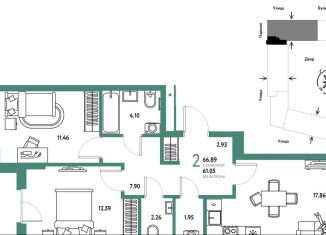 2-комнатная квартира на продажу, 66.9 м2, Тюмень, Калининский округ, улица Андрея Кореневского, 1с3
