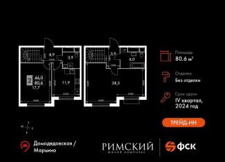 Продам 2-комнатную квартиру, 80.6 м2, Московская область, Римский проезд, 7