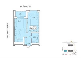 Продается 2-ком. квартира, 37.6 м2, Уфа, улица Пожарского, 40, Ленинский район