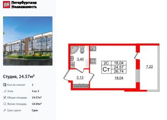 Продам квартиру студию, 24.6 м2, Санкт-Петербург, Московский район, Пулковское шоссе, 99к6