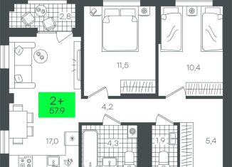 Продажа 2-ком. квартиры, 57.9 м2, Тюмень, Калининский округ