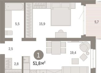 Продам 1-комнатную квартиру, 51.7 м2, Екатеринбург, метро Геологическая