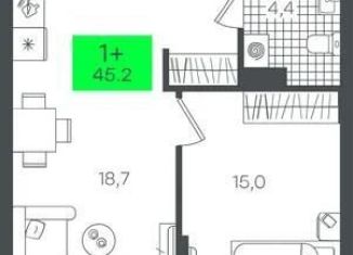 1-ком. квартира на продажу, 45.2 м2, Тюмень, Калининский округ