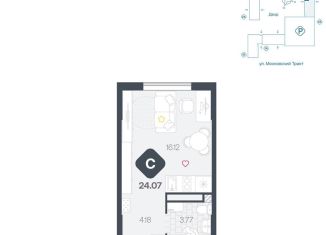 Продаю квартиру студию, 24.1 м2, Тюмень, Калининский округ