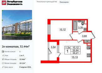 Продажа однокомнатной квартиры, 32.4 м2, Санкт-Петербург, Московский район