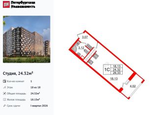 Продаю квартиру студию, 24.3 м2, Санкт-Петербург, метро Улица Дыбенко