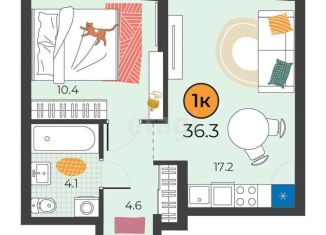 1-комнатная квартира на продажу, 36.3 м2, Тюмень, улица Эльвиры Федоровой, 3, Восточный округ