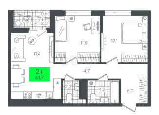 Продам 2-ком. квартиру, 61.7 м2, Тюмень, улица Василия Малкова, 3