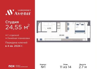 Продается квартира студия, 24.6 м2, Санкт-Петербург, Магнитогорская улица, 51литЗ, метро Ладожская