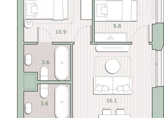 Продам 2-ком. квартиру, 53.6 м2, Москва, метро Озёрная