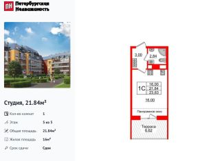 Продаю квартиру студию, 21.8 м2, Санкт-Петербург, муниципальный округ Пулковский Меридиан, Меридианная улица, 6к1