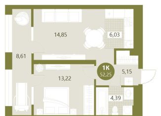 Продам однокомнатную квартиру, 52.3 м2, Тюмень