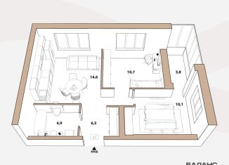 Продаю 2-комнатную квартиру, 46.8 м2, Тюмень