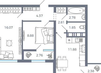 Продается 2-ком. квартира, 53.8 м2, село Николаевка