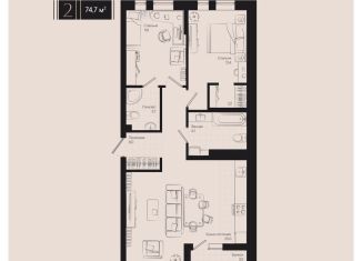 Продается 2-ком. квартира, 74.7 м2, Краснодар