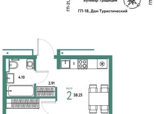 Продажа 2-ком. квартиры, 38.3 м2, Тюмень, Калининский округ, улица Андрея Кореневского, 3к2