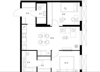 Продаю 2-комнатную квартиру, 58.4 м2, Москва, ВАО