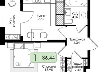 Продажа однокомнатной квартиры, 36.4 м2, Тула