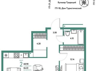 Продам двухкомнатную квартиру, 48.9 м2, Тюменская область