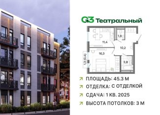 Продается 1-ком. квартира, 45.3 м2, Московская область, жилой комплекс Джи3 Театральный, к1