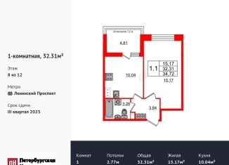 Продажа 1-комнатной квартиры, 32.3 м2, Санкт-Петербург, муниципальный округ Новоизмайловское, 1-й Предпортовый проезд, 1