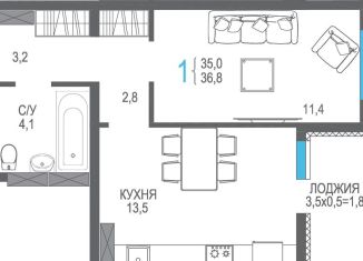 1-ком. квартира на продажу, 36.8 м2, поселок городского типа Массандра, Южнобережное шоссе, 2А