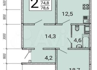 2-ком. квартира на продажу, 78.6 м2, Воронеж, улица Артамонова, 34Ж, ЖК Волна-1