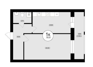 Продам 1-комнатную квартиру, 53.1 м2, Самара