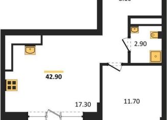 Продается 1-ком. квартира, 42.9 м2, Воронеж, Железнодорожный район