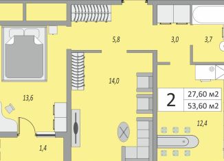 Продаю двухкомнатную квартиру, 53.6 м2, Оренбургская область, жилой комплекс Осенний Лист, 6