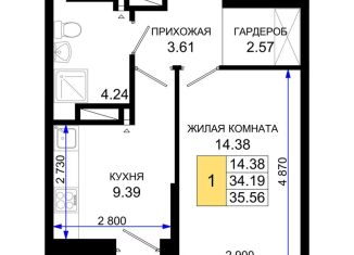 Продается 1-ком. квартира, 35.6 м2, Ростов-на-Дону, Октябрьский район