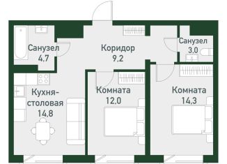 Продам двухкомнатную квартиру, 59.8 м2, Челябинская область