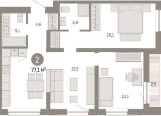 Продажа 2-комнатной квартиры, 77.1 м2, Новосибирск, метро Октябрьская