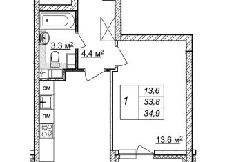 1-ком. квартира на продажу, 34.9 м2, Нижегородская область, жилой комплекс Новая Кузнечиха, 13