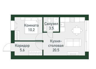 Продажа однокомнатной квартиры, 39.6 м2, посёлок Западный