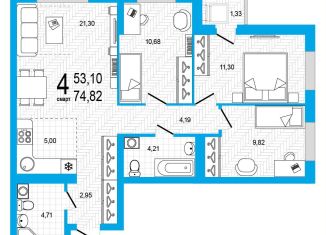 4-комнатная квартира на продажу, 74.8 м2, Уфа, Дёмский район