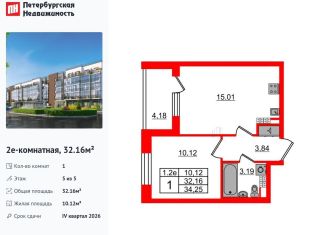 Продаю 1-ком. квартиру, 32.2 м2, Санкт-Петербург, муниципальный округ Пулковский Меридиан