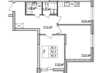 Продаю двухкомнатную квартиру, 53.3 м2, Нижний Новгород, жилой комплекс Новая Кузнечиха, 13