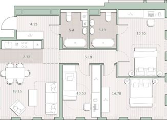 3-комнатная квартира на продажу, 87.4 м2, Москва, район Кунцево