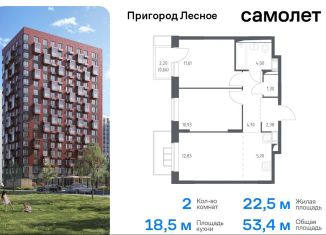 Продам двухкомнатную квартиру, 53.4 м2, Московская область, микрорайон Пригород Лесное, к12.2