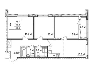 Продам 3-комнатную квартиру, 66.8 м2, Нижний Новгород, жилой комплекс Новая Кузнечиха, 13, ЖК Новая Кузнечиха