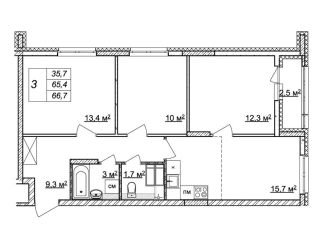 Продается трехкомнатная квартира, 66.7 м2, Нижний Новгород, жилой комплекс Новая Кузнечиха, 13, ЖК Новая Кузнечиха