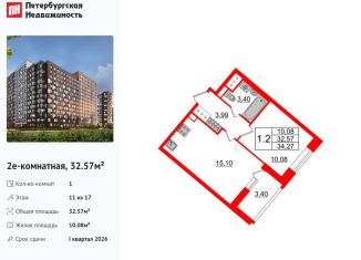 Продажа 1-ком. квартиры, 32.6 м2, Санкт-Петербург, метро Проспект Большевиков