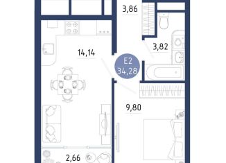 1-ком. квартира на продажу, 34.3 м2, Рязанская область