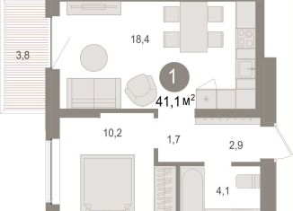 Продаю 1-комнатную квартиру, 41.1 м2, рабочий посёлок Краснообск