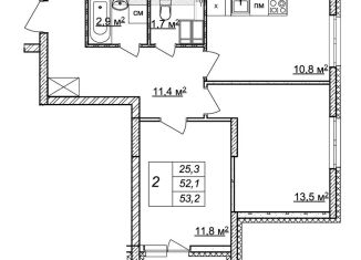 Продажа двухкомнатной квартиры, 53.2 м2, Нижний Новгород, жилой комплекс Новая Кузнечиха, 13