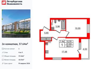 Продажа однокомнатной квартиры, 37.6 м2, Санкт-Петербург, муниципальный округ Пулковский Меридиан