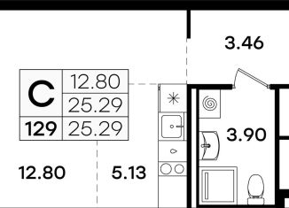 Продается квартира студия, 25.3 м2, Казань